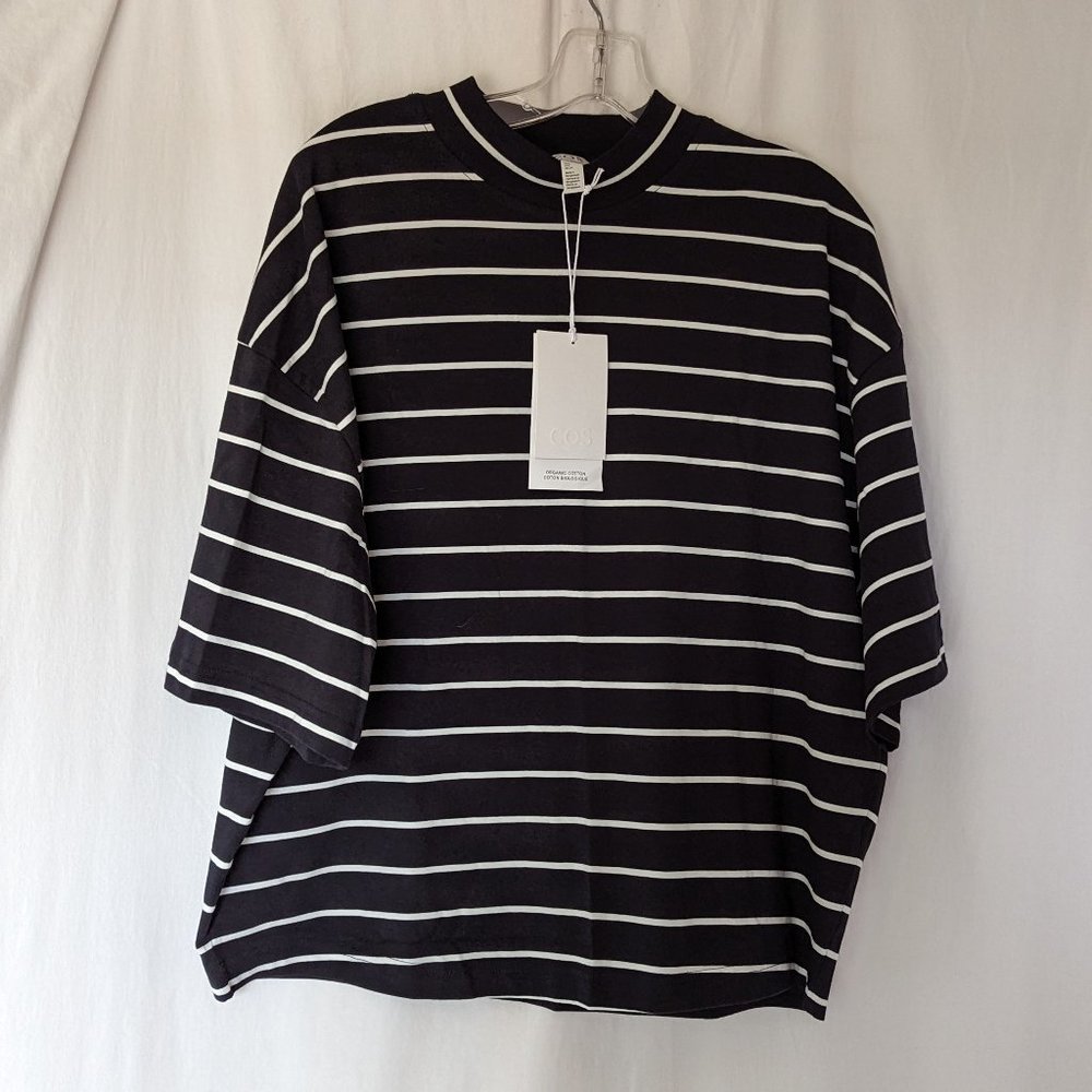 NWT COS Women's 100% Organic Cotton Blck & White Stripe Short sleeve Top size S
